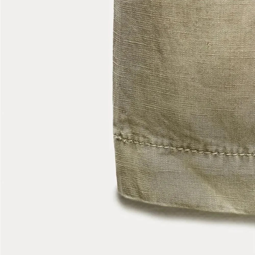 NWT ZARA ZW COLLECTION PAJAMA PANTS LIGHT KHAKI GREEN SMALL